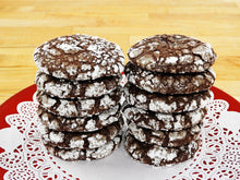 Load image into Gallery viewer, Buttercloud Bakery Chocolate Peppermint Crinkle Cookies Stacked
